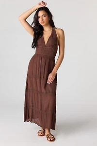 Lace Trim Halter Maxi Dress