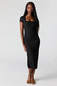 Ribbed Square Neck Bodycon Midi Dress