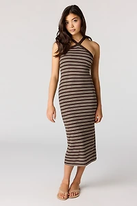 Robe midi bain-de-soleil côtelée rayée