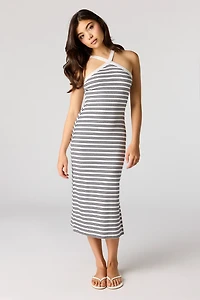 Striped Ribbed Halter Midi Dress