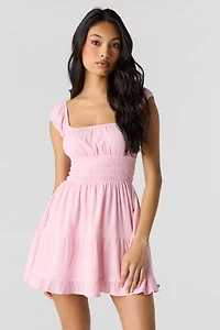 Square Neck Tiered Mini Dress
