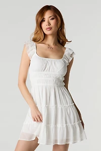 Minirobe en mousseline imprimée florale et manche bouffante