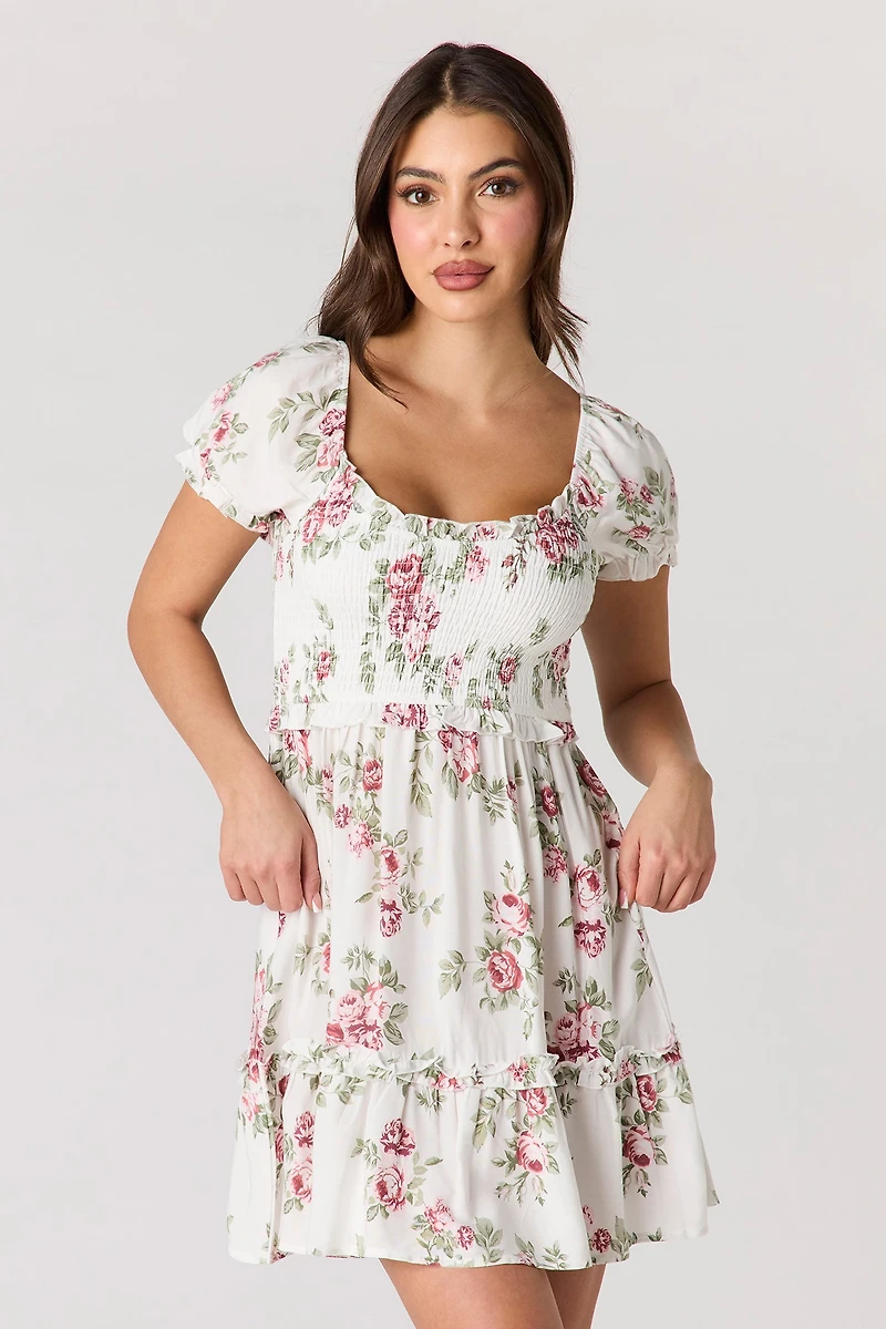 Minirobe smockée fleurie