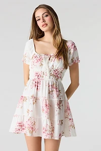 Short Puff Sleeve Tiered Mini Dress