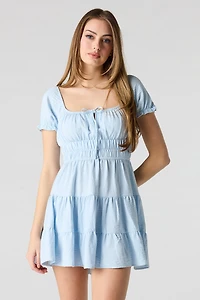 Short Puff Sleeve Tiered Mini Dress