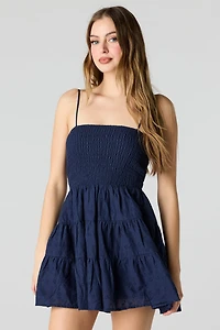 Smocked Eyelet Mini Dress