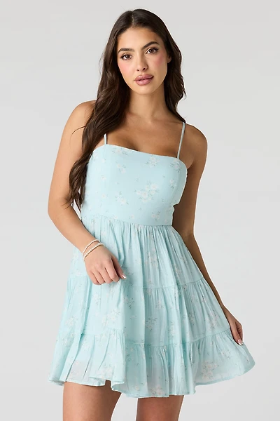 Braless Tie Back Tiered Mini Dress