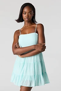 Braless Tie Back Tiered Mini Dress