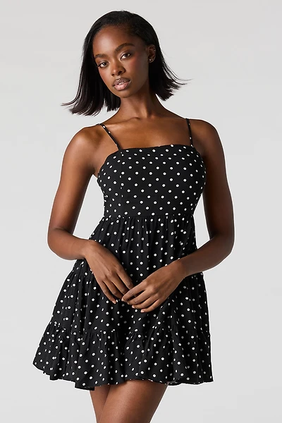 Braless Polka Dot Tiered Mini Dress