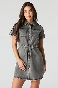 Denim Button Front Mini T-Shirt Dress