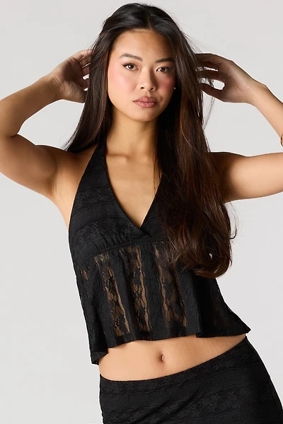 Floral Lace Babydoll Halter Top