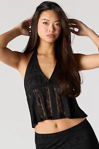 Floral Lace Babydoll Halter Top