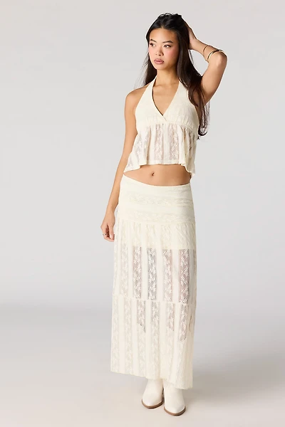 Jupe maxi fleurie en dentelle