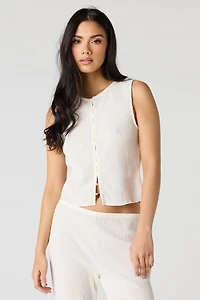 Textured Button Front Vest Top