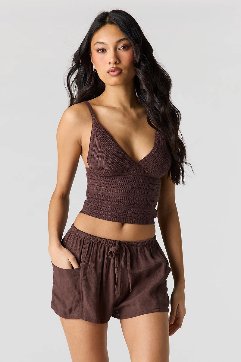 Short texturé à taille coulissante