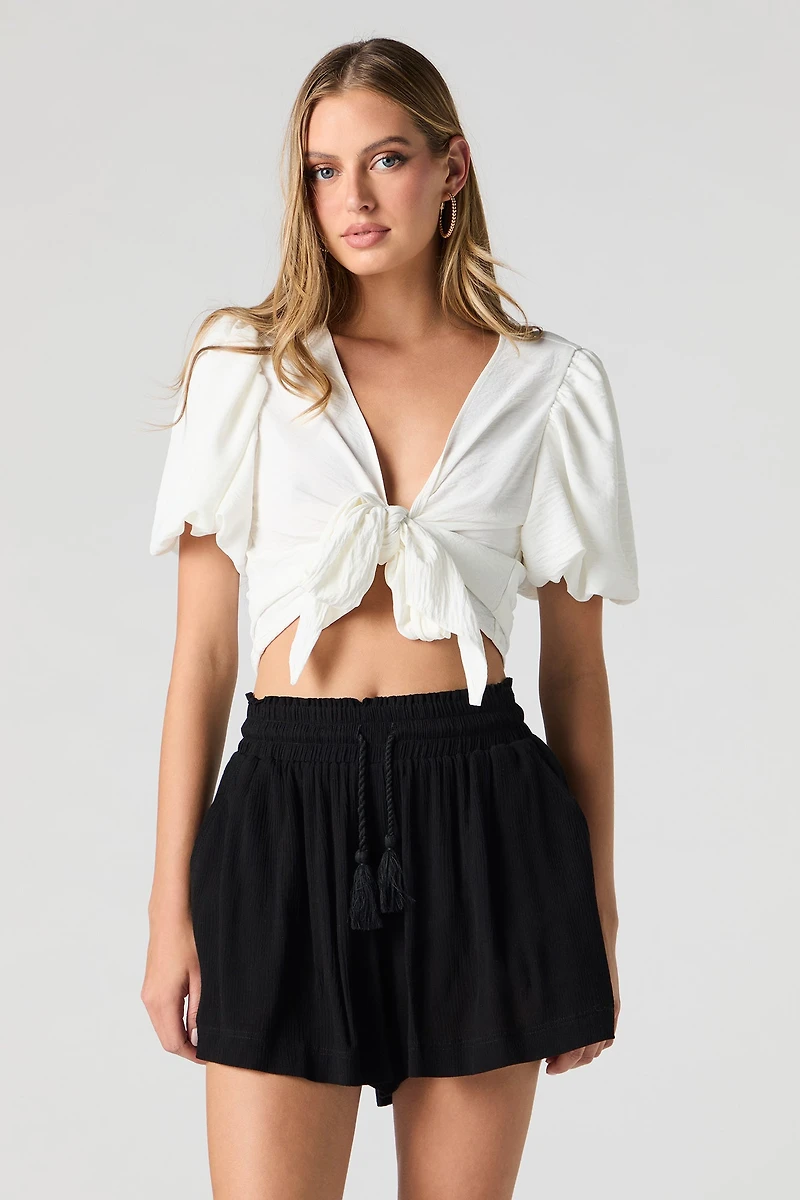 Tassel Drawstring Flowy Short