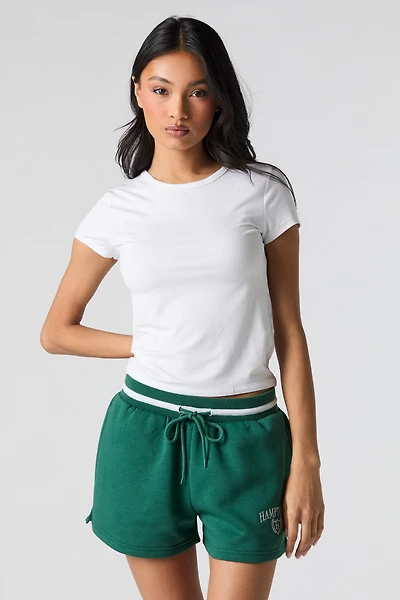 Embroidered Fleece Drawstring Short