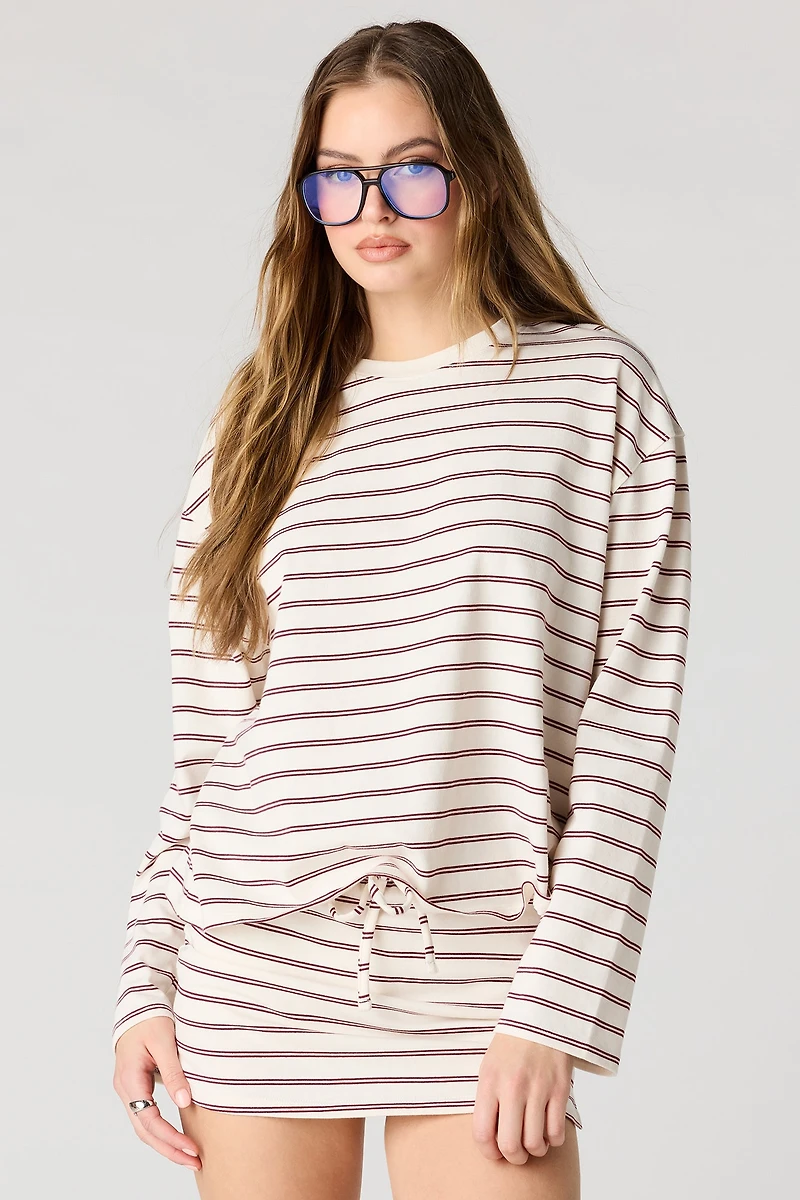 Jupe-short rayée à taille coulissante