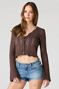 Crochet Cable Knit Button Front Cardigan