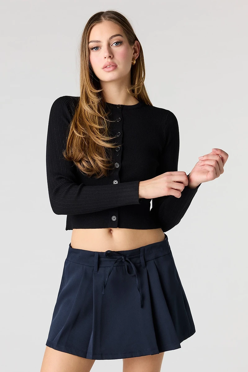 Ribbed Knit Button Front Cardigan