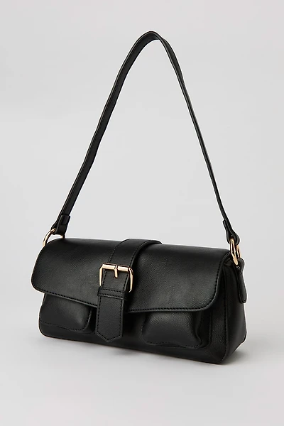Faux Leather Buckle Shoulder Bag