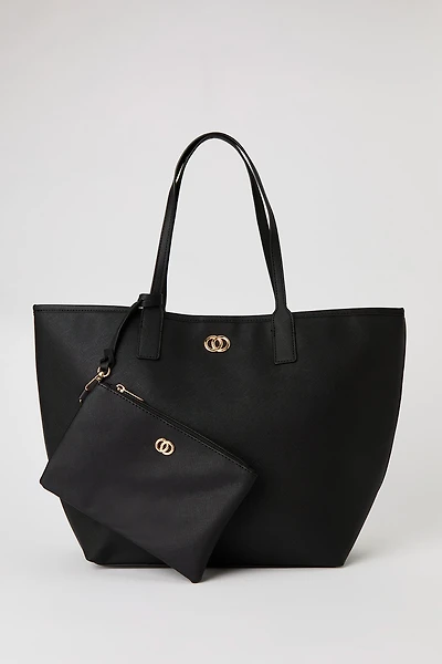 Faux Leather Tote Bag & Wristlet