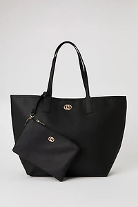 Faux Leather Tote Bag & Wristlet