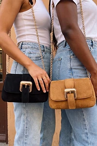 Faux-Suede Buckle Crossbody Chain Purse