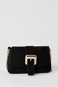 Faux-Suede Buckle Crossbody Chain Purse