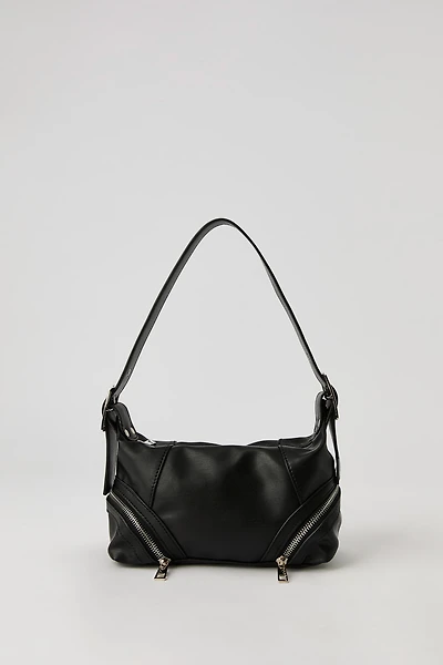 Faux Leather Zipper Detail Shoulder Bag