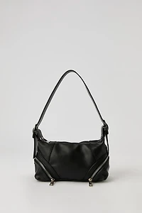 Faux Leather Zipper Detail Shoulder Bag