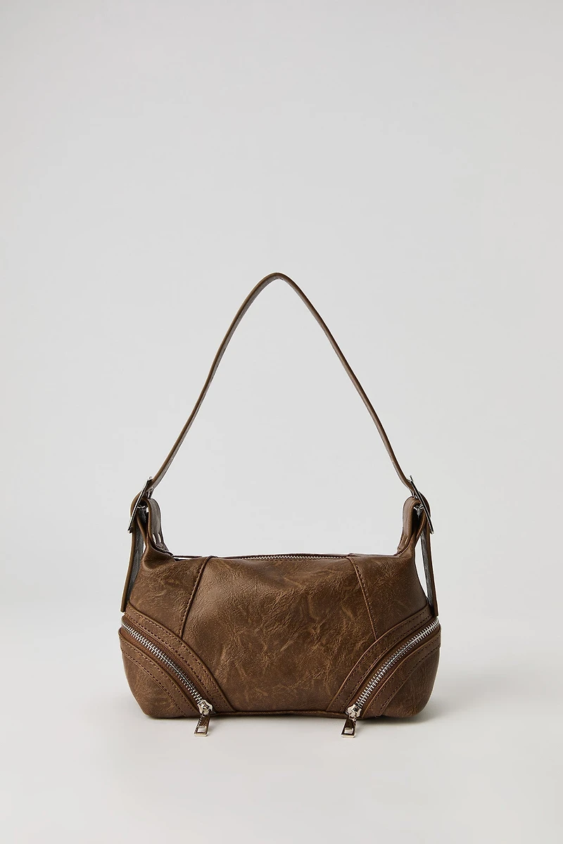 Sac à bandoulière en similicuir avec fermetures glissière latérales