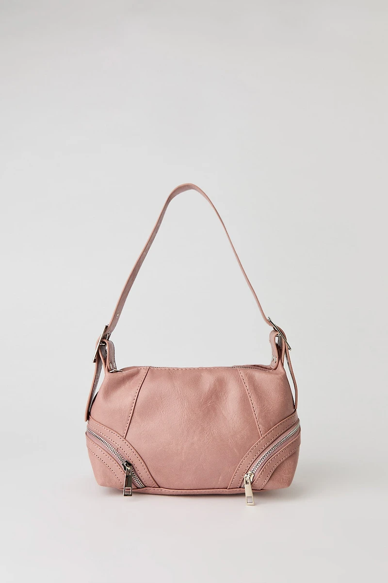 Faux Leather Zipper Detail Shoulder Bag