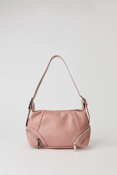 Faux Leather Zipper Detail Shoulder Bag