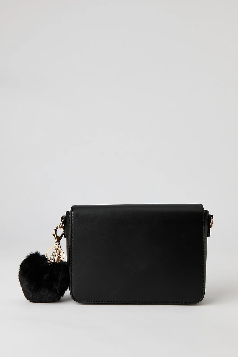 Faux Leather Crossbody Bag with Keychain