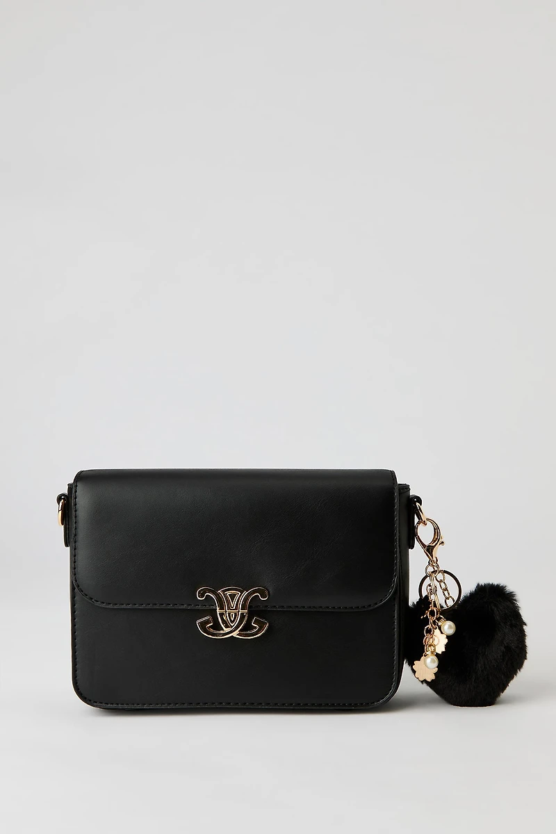 Faux Leather Crossbody Bag with Keychain