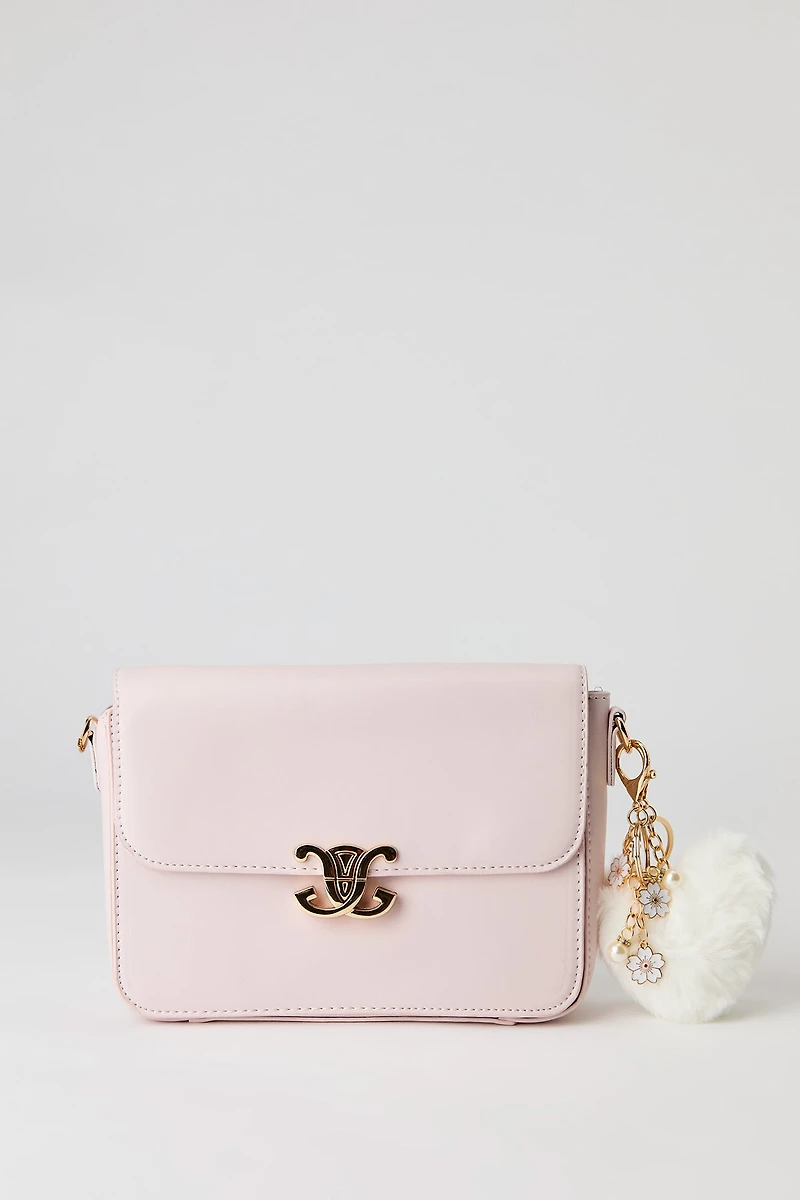 Faux Leather Crossbody Bag with Keychain