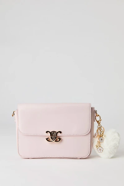 Faux Leather Crossbody Bag with Keychain
