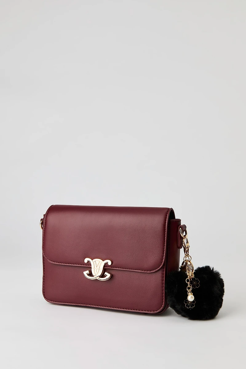 Faux Leather Crossbody Bag with Keychain