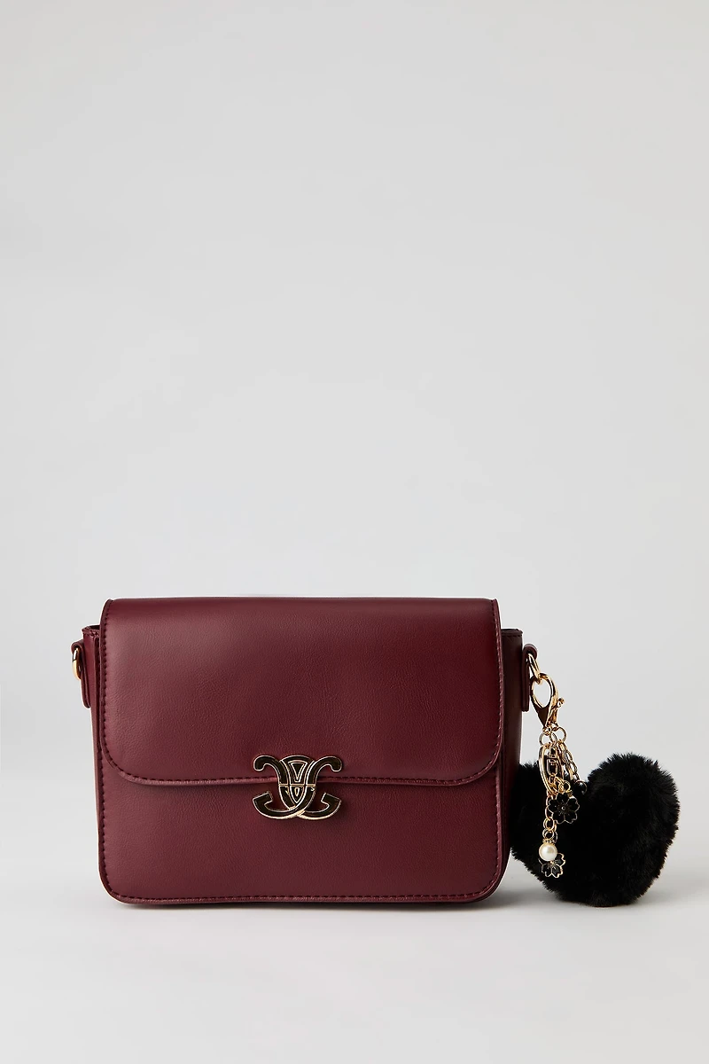 Faux Leather Crossbody Bag with Keychain