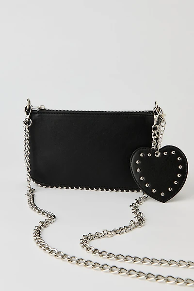Studded Crossbody Bag with Heart Keychain