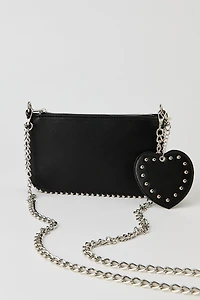 Studded Crossbody Bag with Heart Keychain