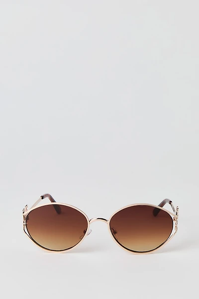 Lunettes de soleil à monture ovale métallisée