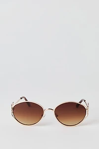 Lunettes de soleil à monture ovale métallisée
