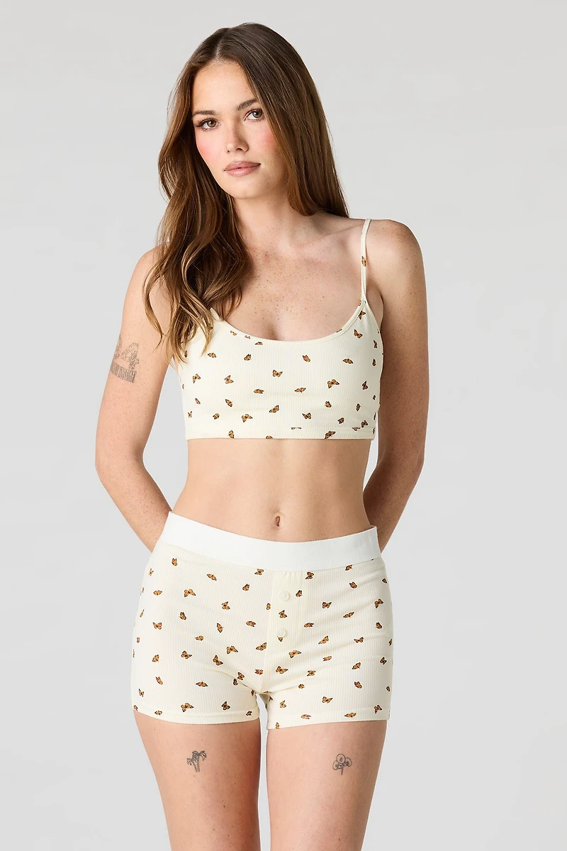 Printed Bralette & Boy Short Set