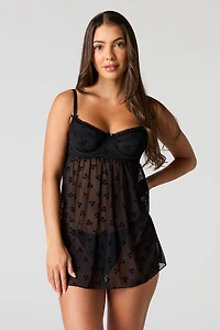 Cherry Mesh Babydoll & Panty Set