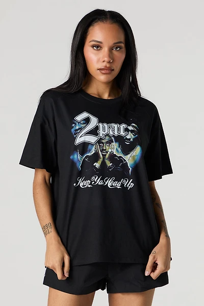 T-shirt de coupe garçonne à imprimé Tupac Keep Ya Head Up
