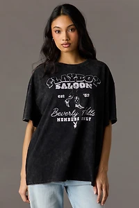 Luxe Heavy Cotton Playboy Oversized Washed Graphic T-Shirt