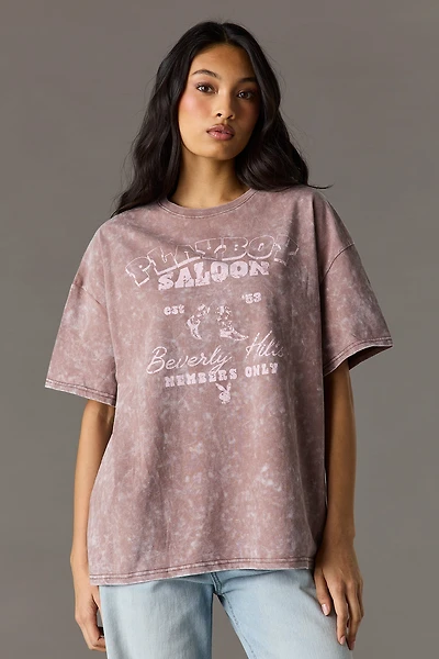 T-shirt surdimensionné en coton lourd de luxe à imprimé délavé Playboy