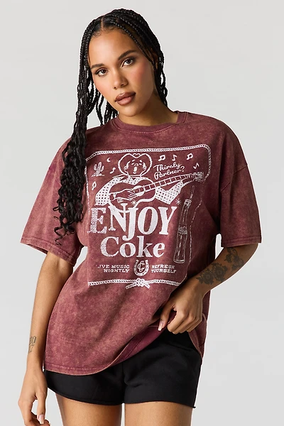 T-shirt surdimensionné délavé à imprimé Coke